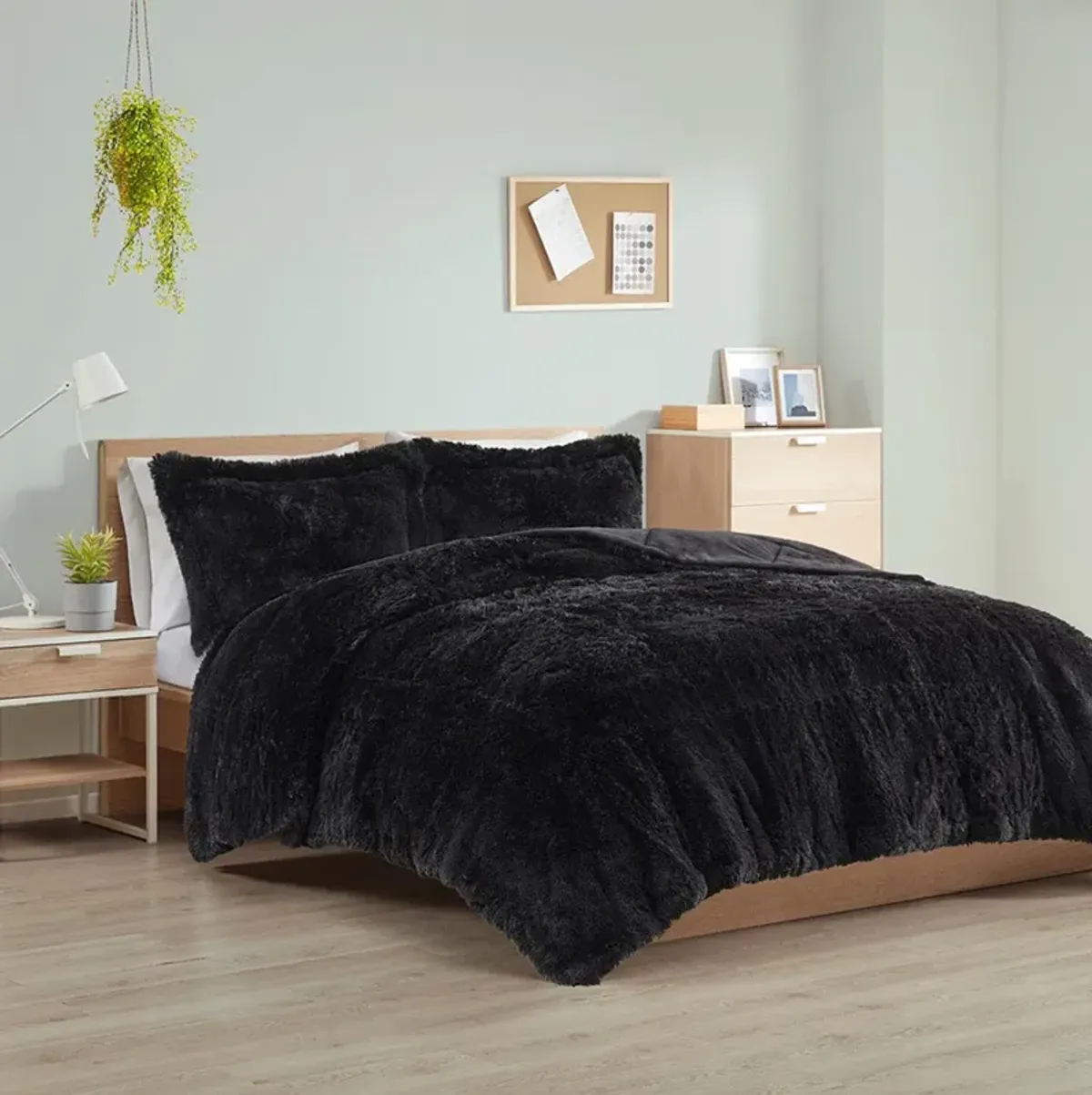 Full / Queen Malea Shaggy Long Fur Comforter Mini Set