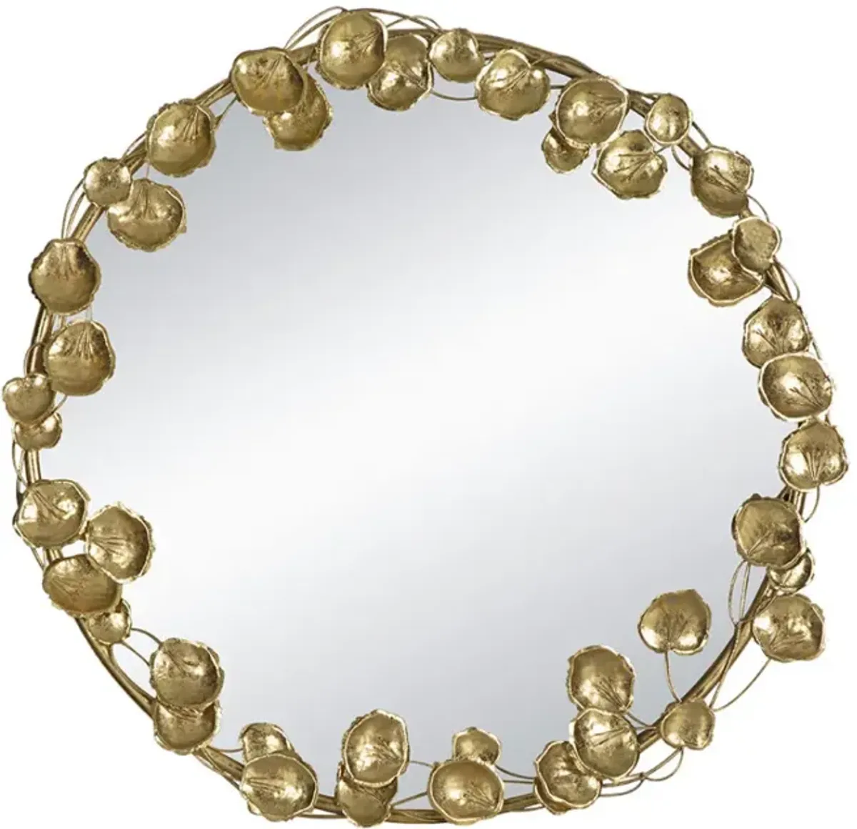 Round Mirror with Golden Leaves