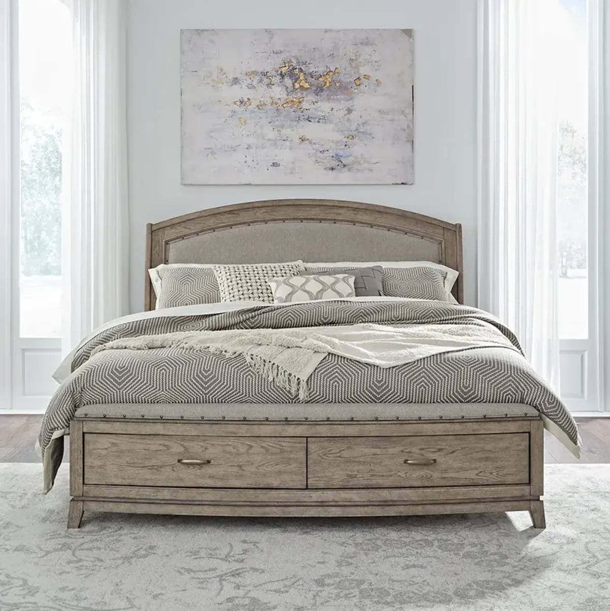 King / Beige Avalon Upholstered Bed