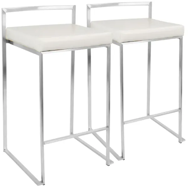 White and Chrome Fuji Counter Stools (Set of 2)