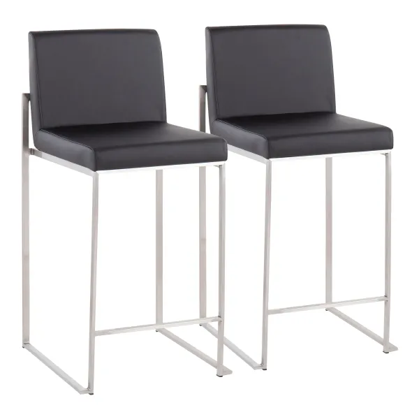 White and Black Fuji High Back Counter Stools (Set of 2)