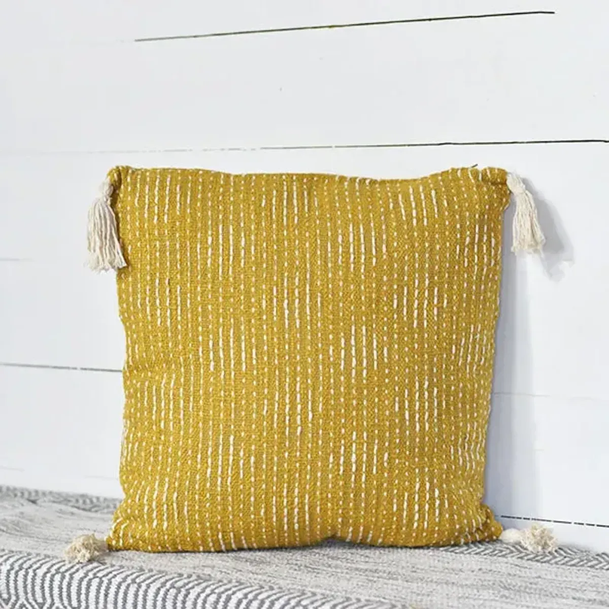 Mustard Pillow with Tassels