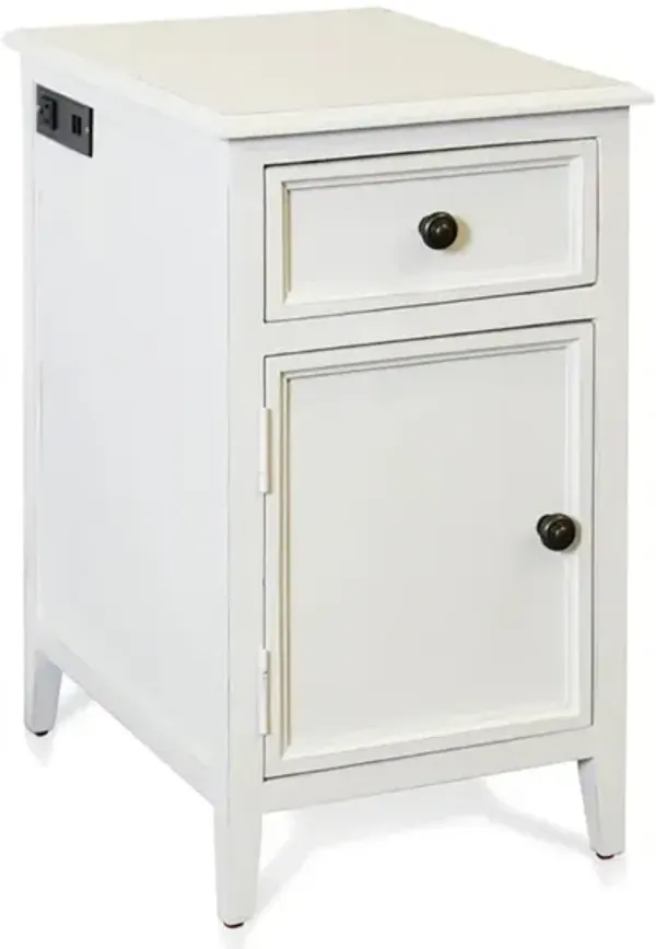 Eggshell Power Side Table with Cabinet