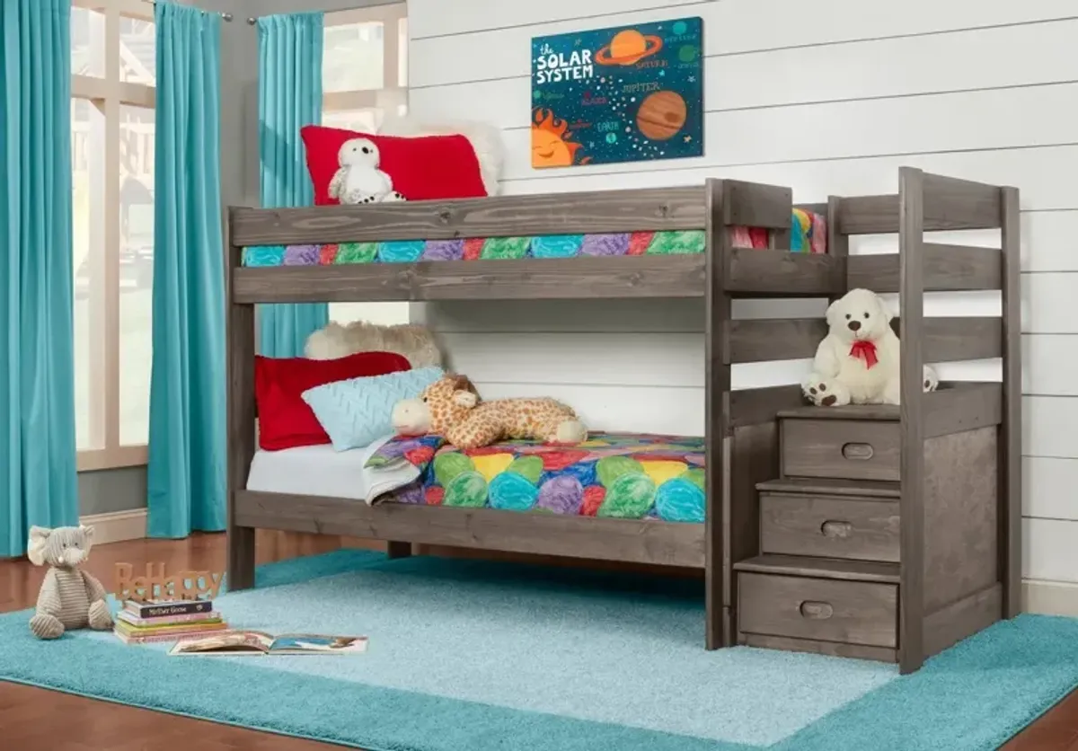 Twin over Twin / Gray Quinn Staircase Bunk Bed