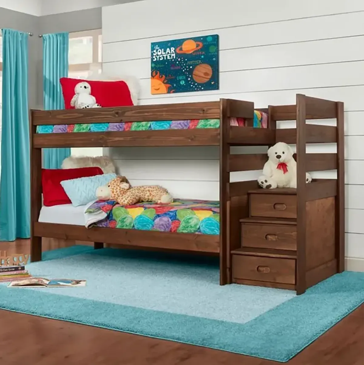 Twin over Twin / Brown Quinn Staircase Bunk Bed