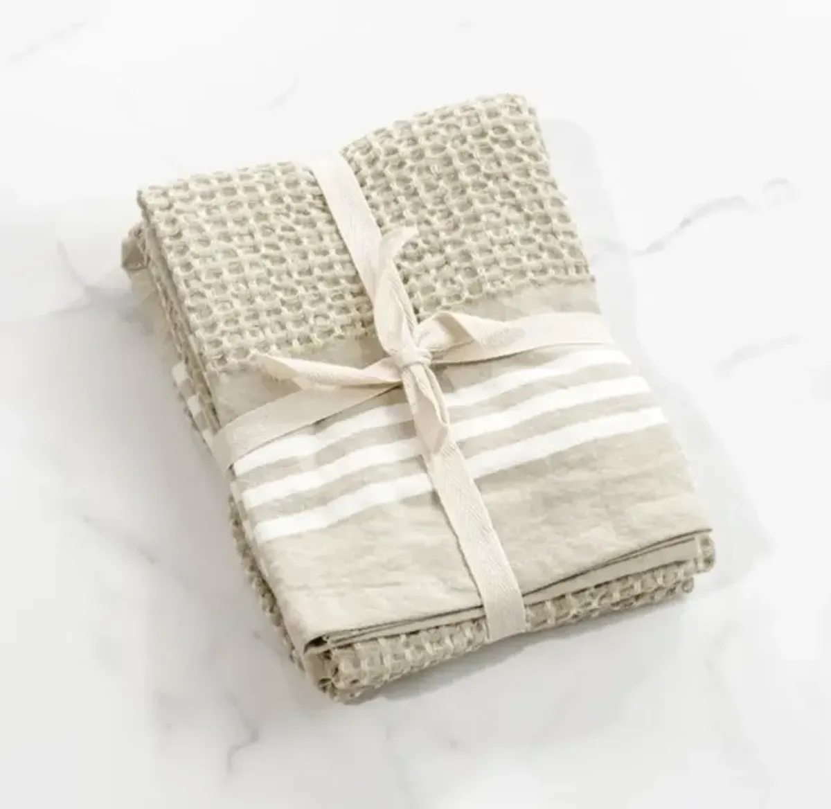 Beige Stripe Waffle Towels (Set of 2)