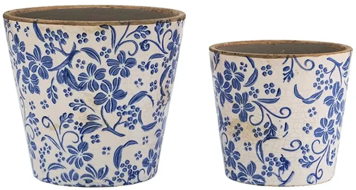 Blue & White Planters (Set of 2)