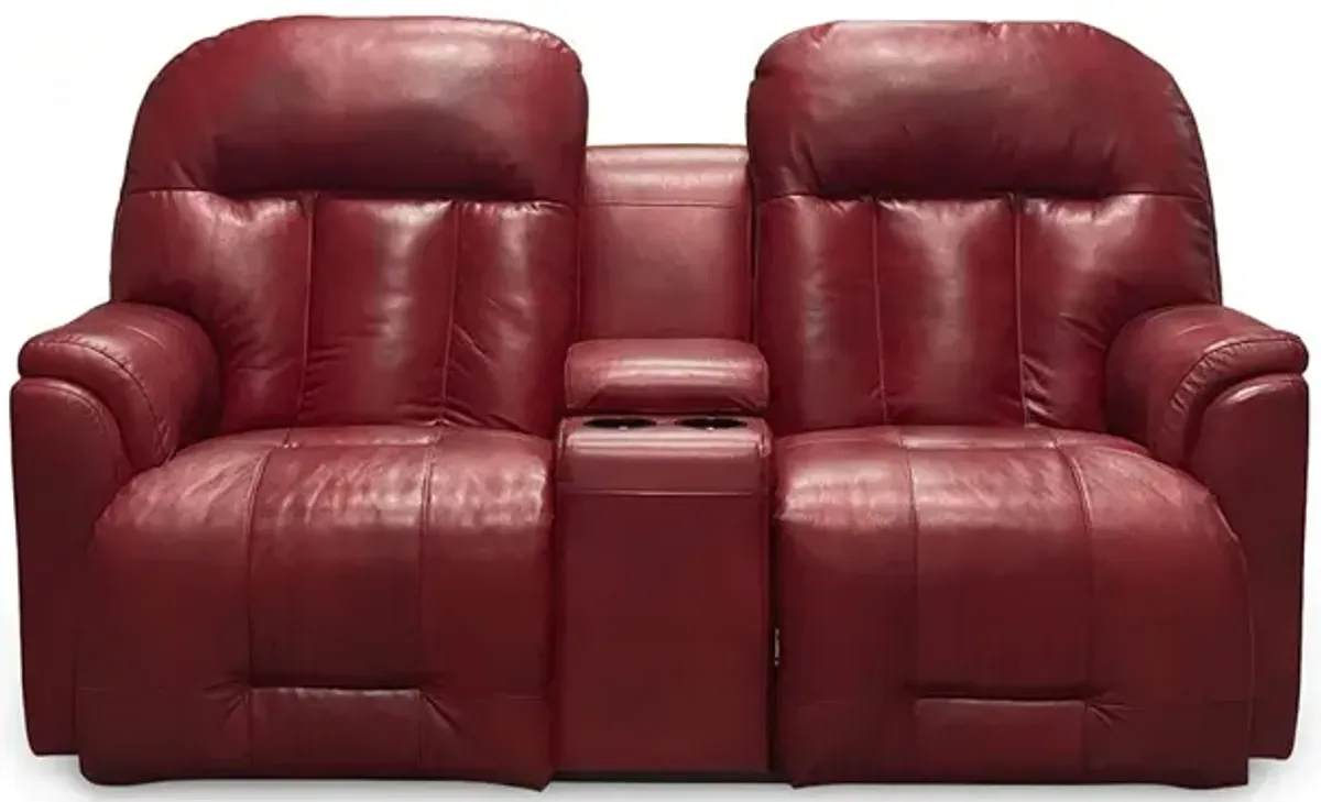 Suitably Leather Power Reclining Loveseat with Console