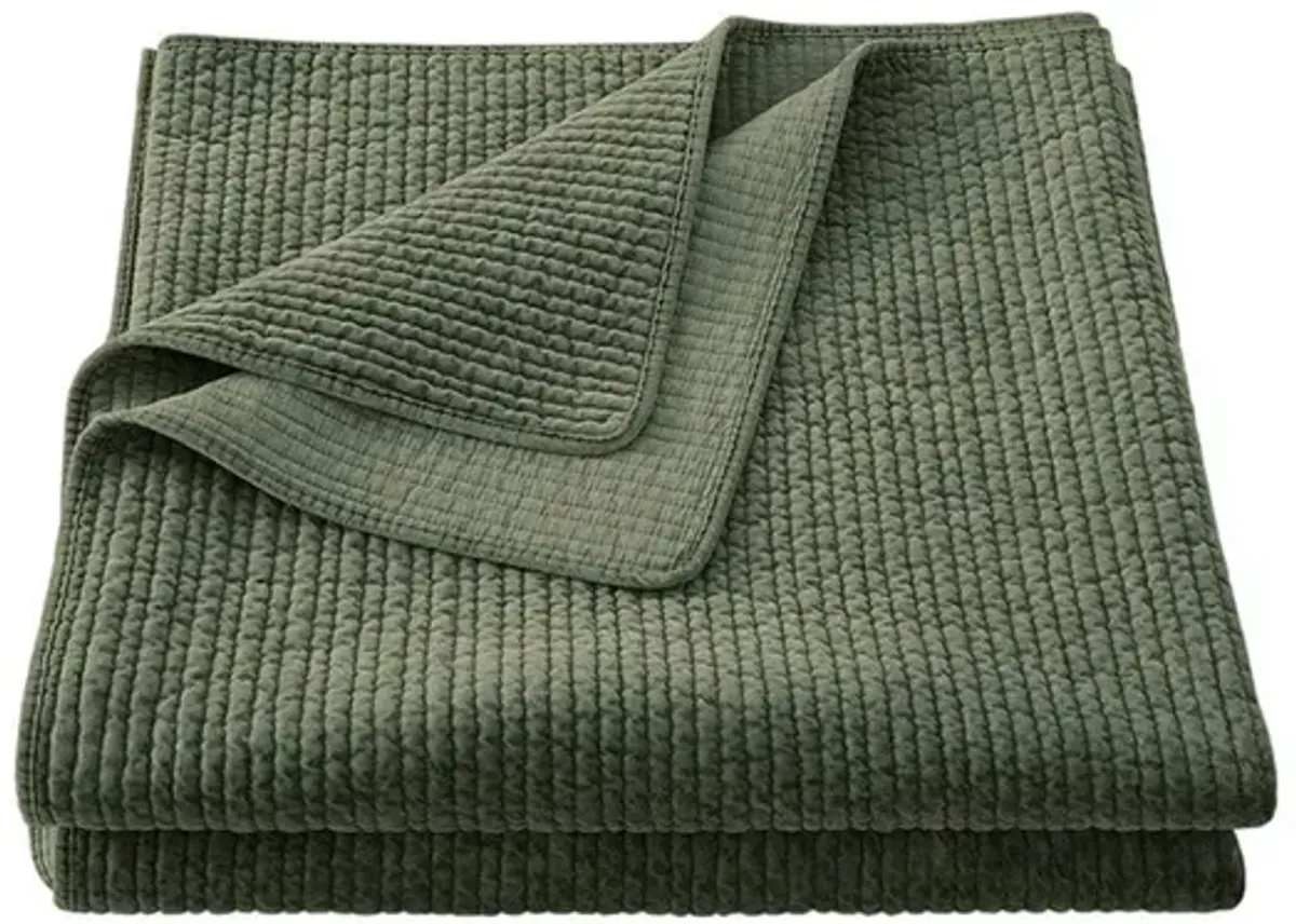 Full / Queen Stonewash Green Quilted Coverlet Set
