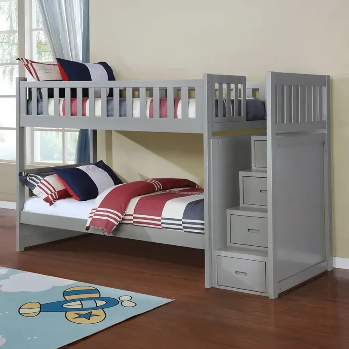 Gray Bunkaroo Bunk Bed - Twin over Twin