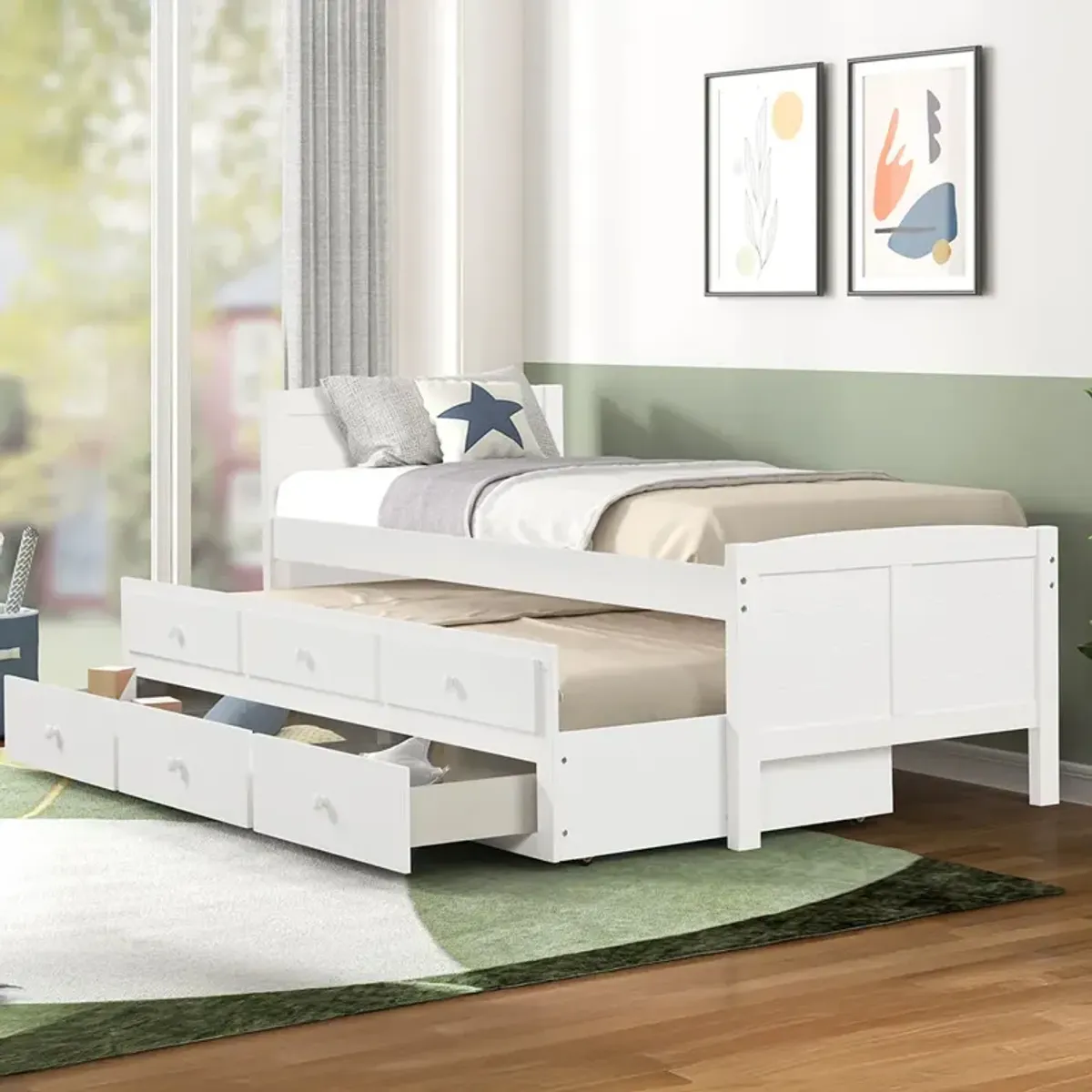 Brown Captains Trundle Bed with Storage - Twin