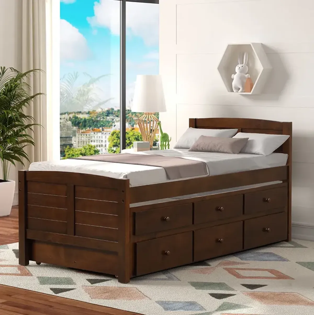 Brown Captains Trundle Bed with Storage - Twin