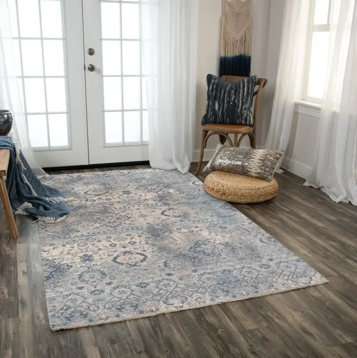 Platinum Beige Blue Area Rug - 5 0  x 8 0 