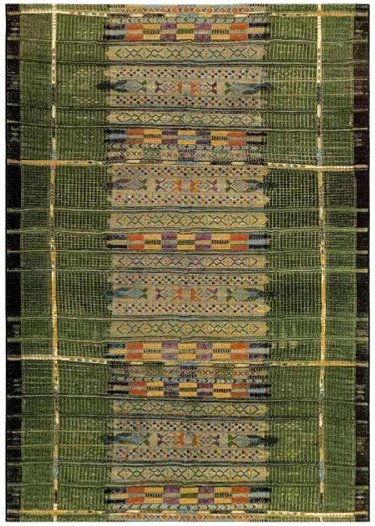 Marina Indoor Outdoor Tribal Strip Green Area Rug - 6 6  X 9 4 