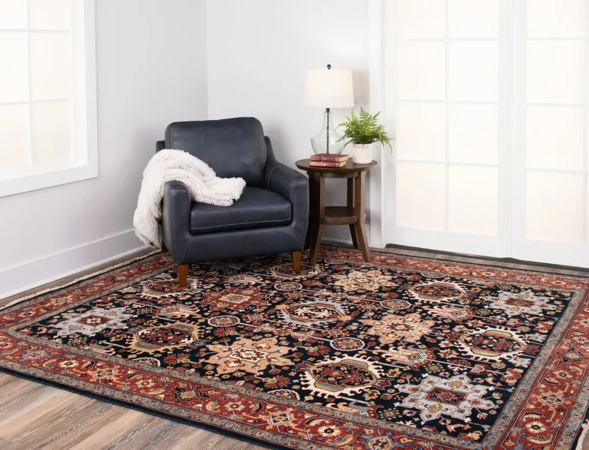 Kashi Navy Rust Area Rug Round - 6 0  x 6 0 