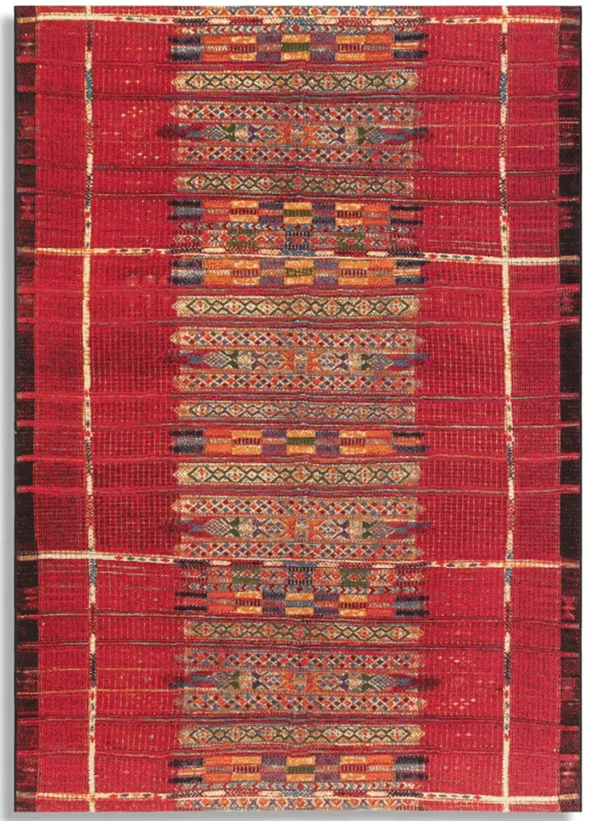 Marina Tribal Stripe Red 7 10  X 9 10  Area Rug