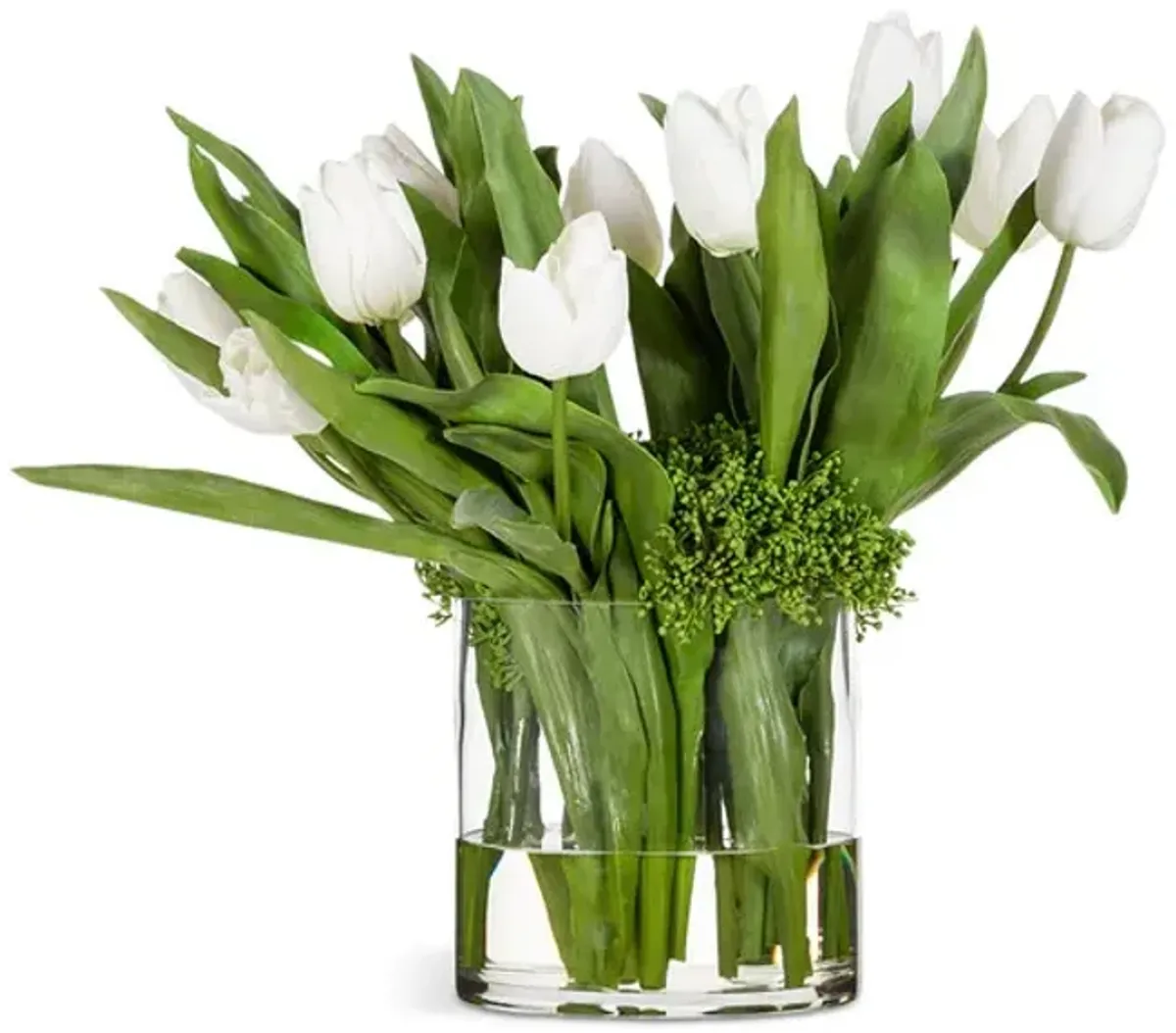 French Tulip Sedum In Glass Vase