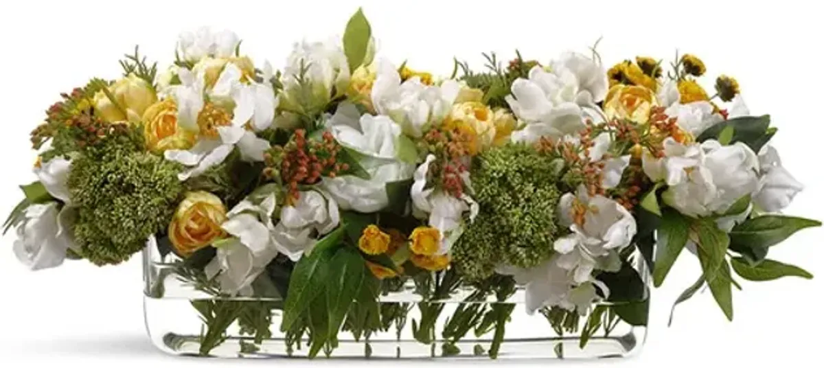 Peony Tulip Calendula In Glass Vase