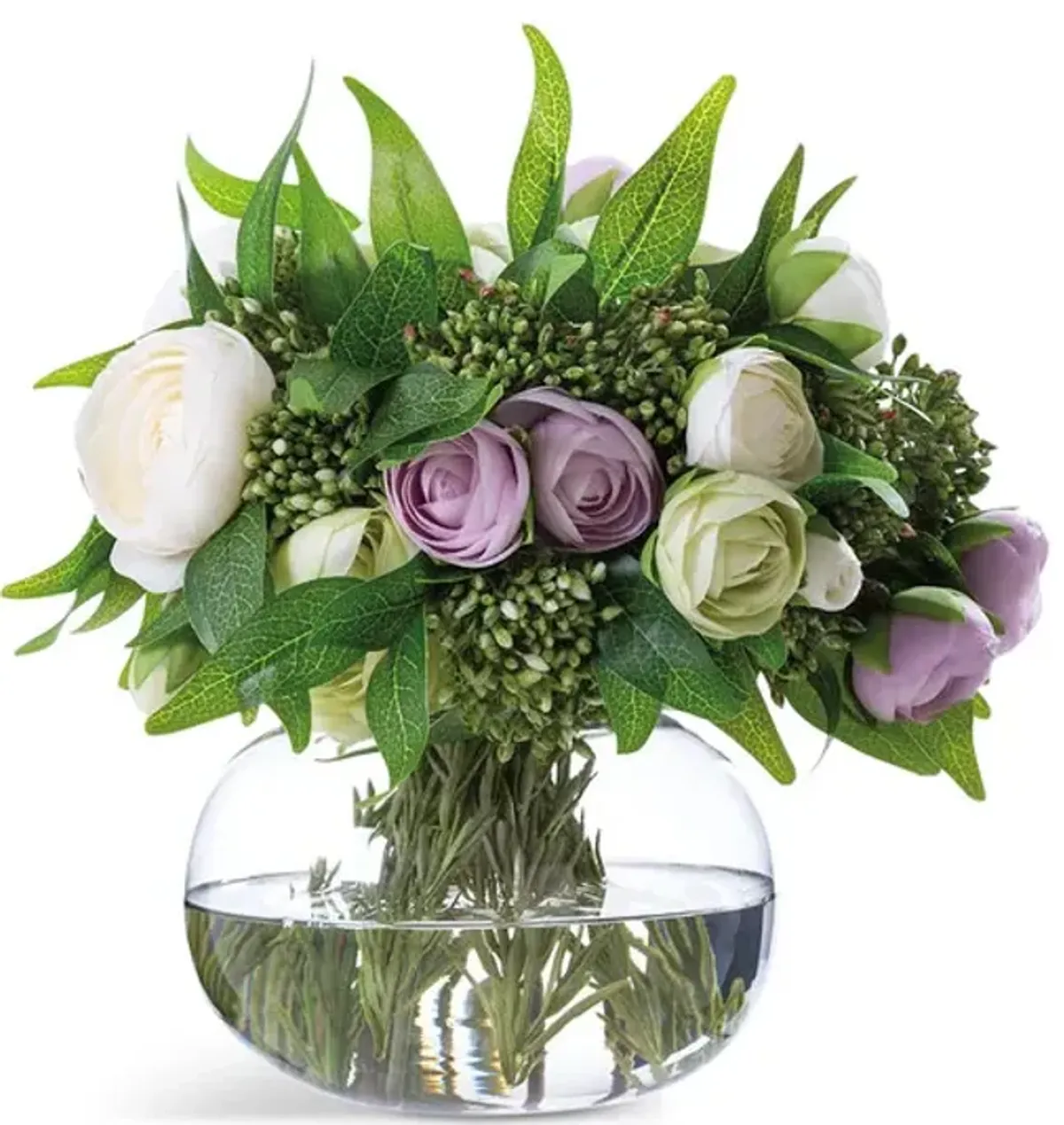 Ranunculus Berry Ruscus In Glass Vase