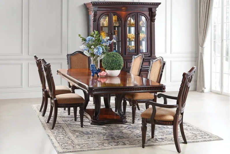 Cabernet Pedestal Table + 4 Upholstered Side Chairs