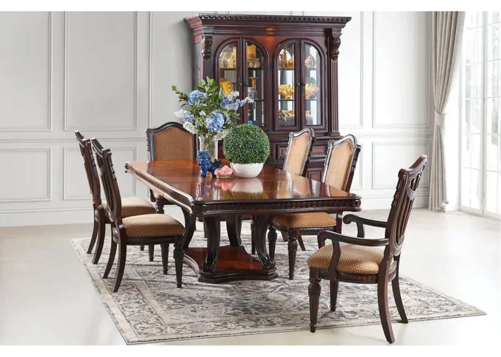 Cabernet Pedestal Table + 4 Upholstered Side Chairs