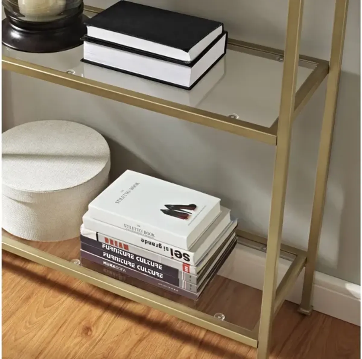 Aimee Glass Etagere in Gold