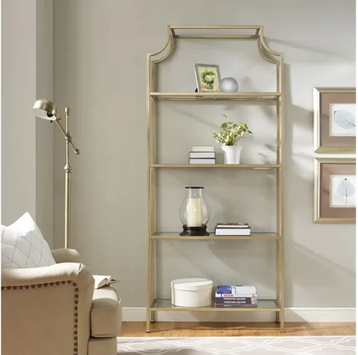 Aimee Glass Etagere in Gold