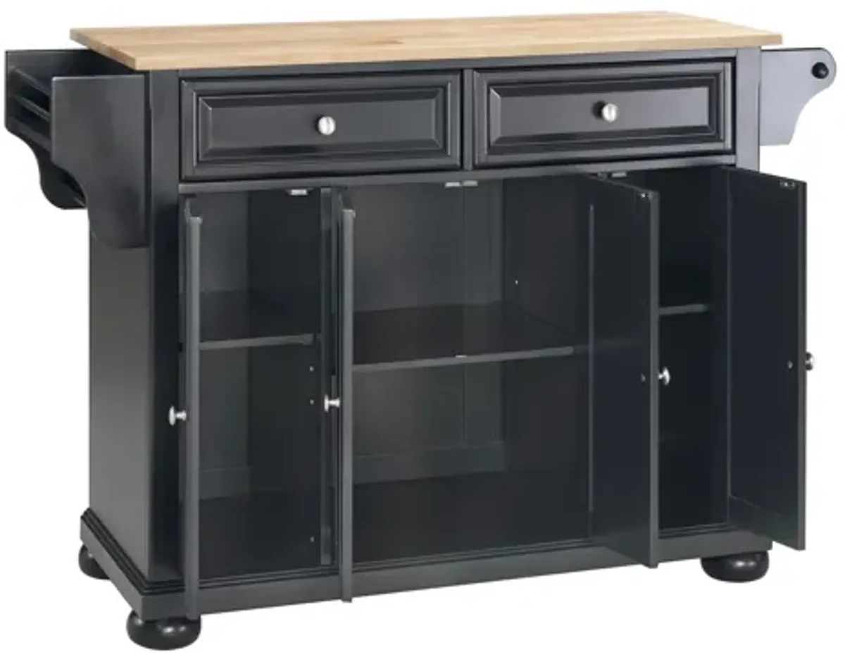 Alexandria Natural Wood Top Kitchen Island in Black