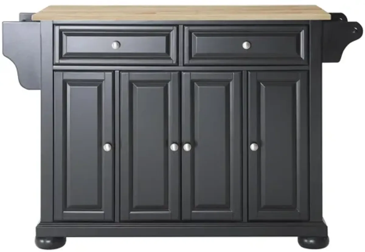 Alexandria Natural Wood Top Kitchen Island in Black