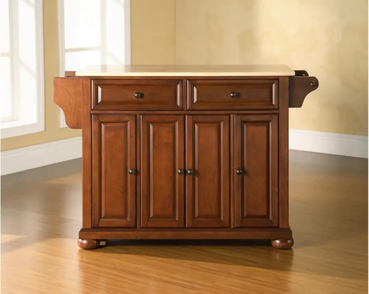 Alexandria Natural Wood Top Kitchen Island in Classic Cherry