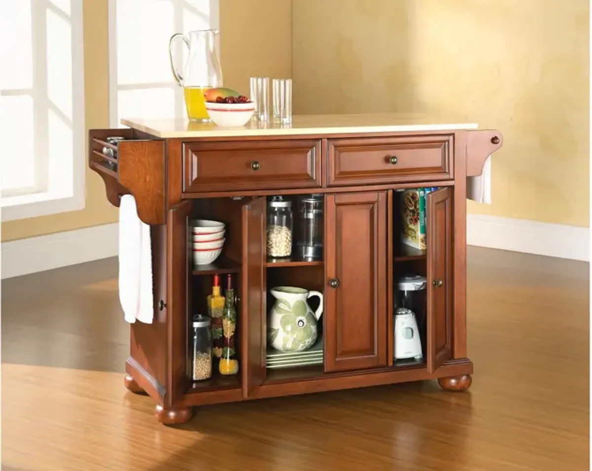 Alexandria Natural Wood Top Kitchen Island in Classic Cherry