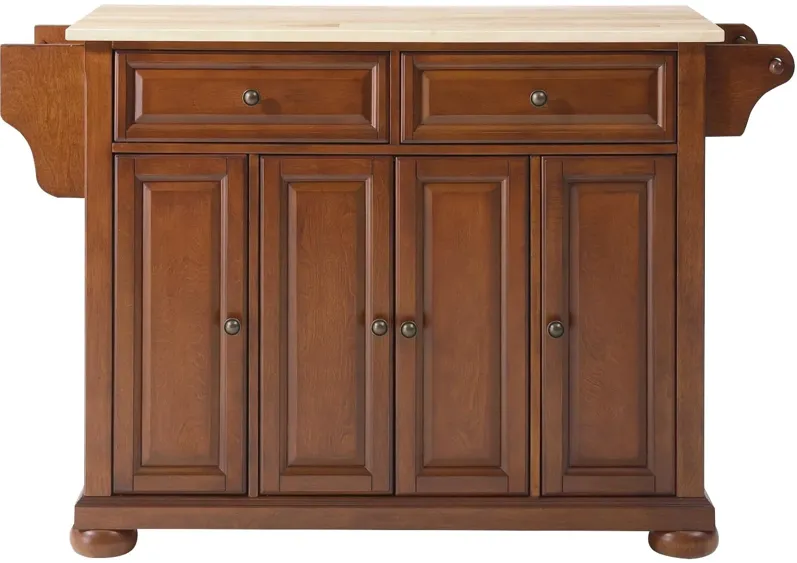 Alexandria Natural Wood Top Kitchen Island in Classic Cherry