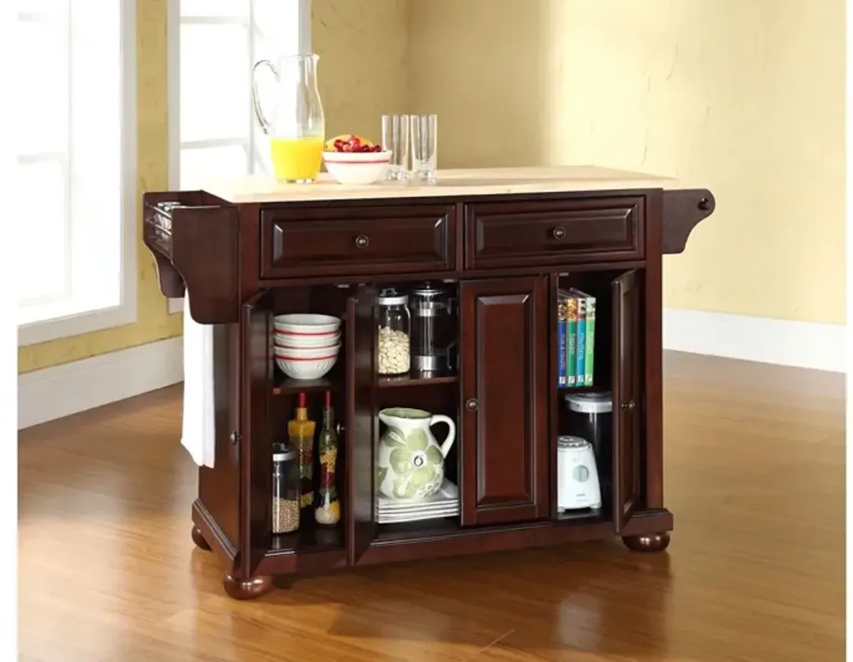 Alexandria Natural Wood Top Kitchen Island in Vintage Mahogany