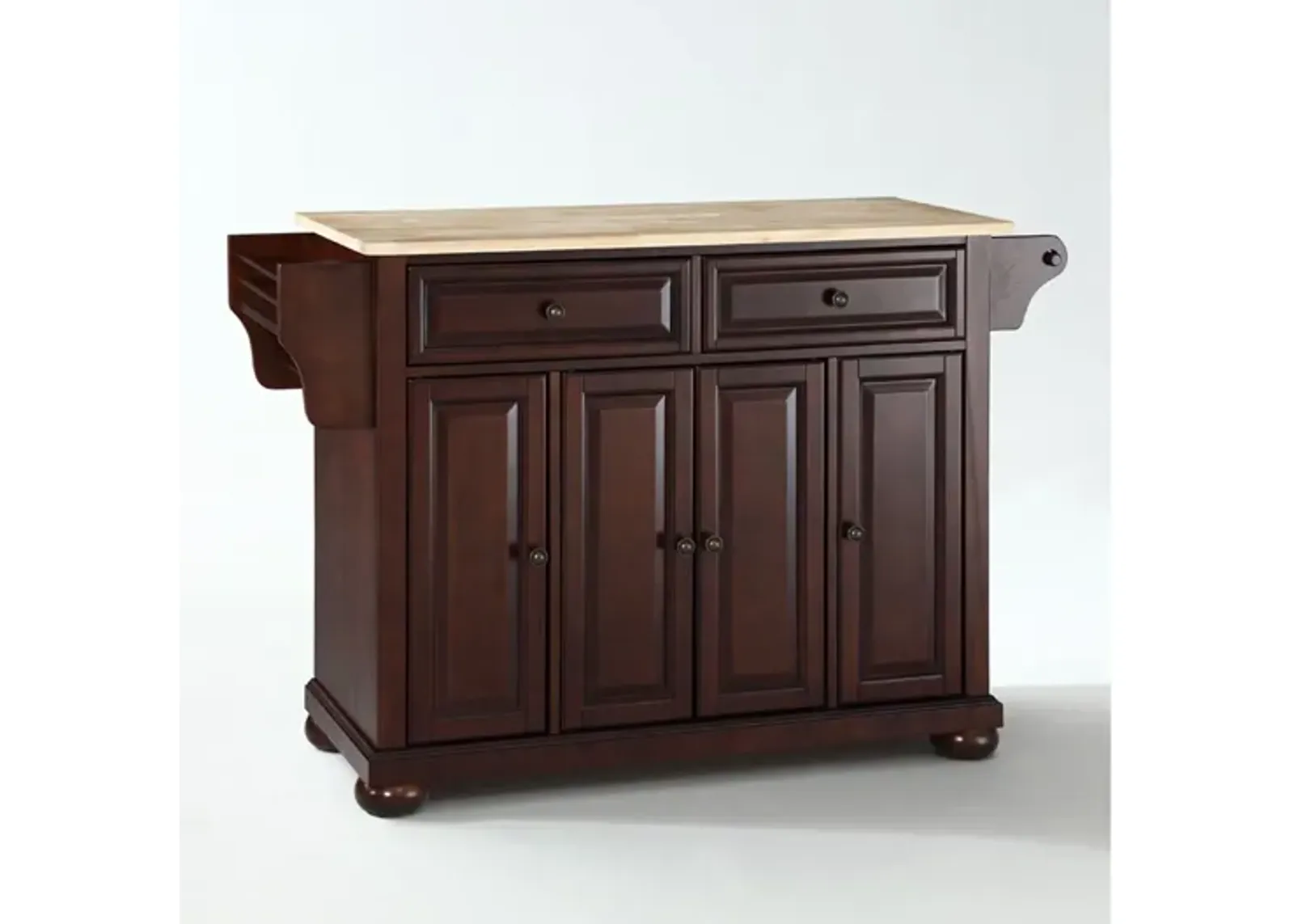 Alexandria Natural Wood Top Kitchen Island in Vintage Mahogany