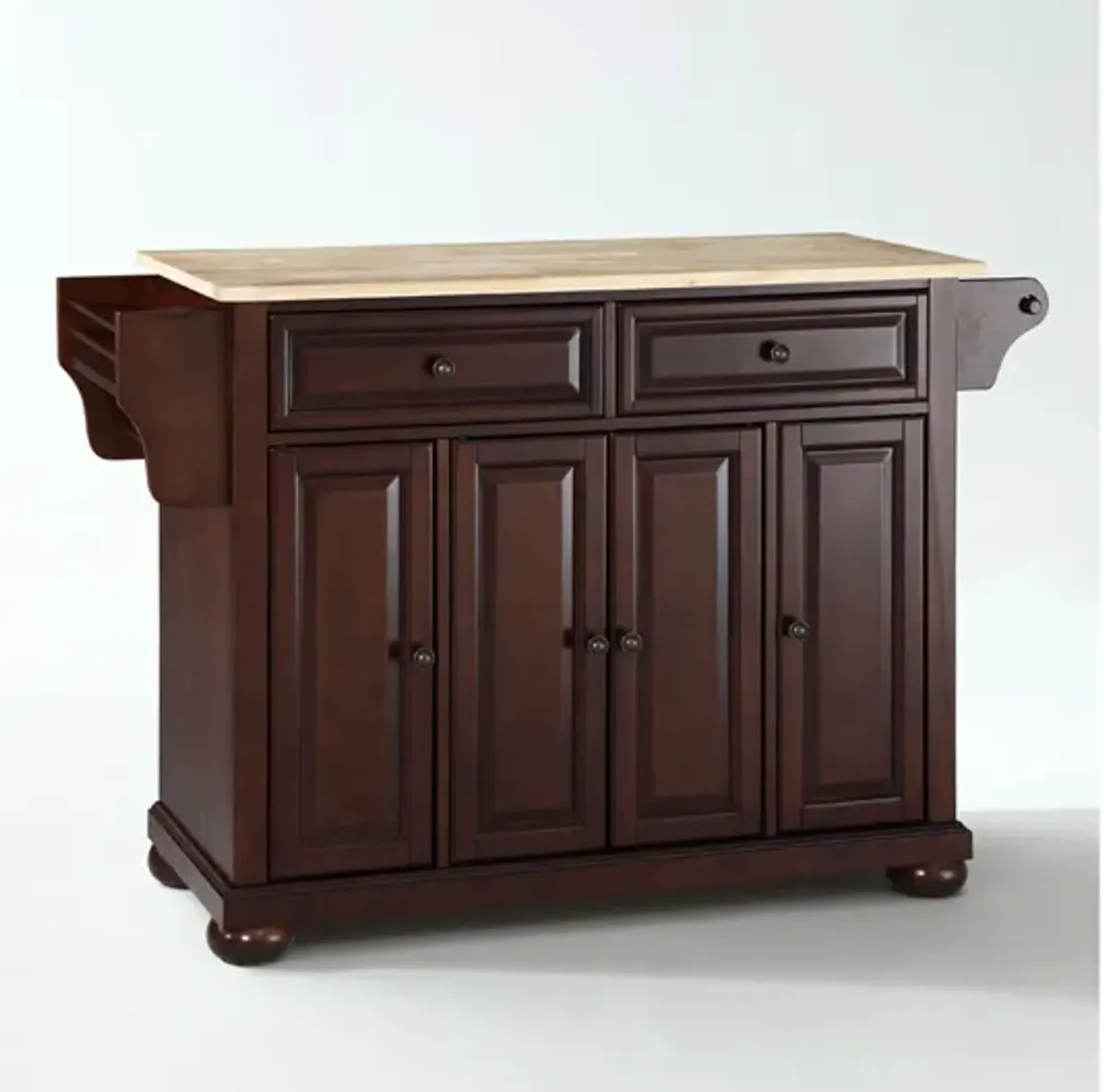 Alexandria Natural Wood Top Kitchen Island in Vintage Mahogany