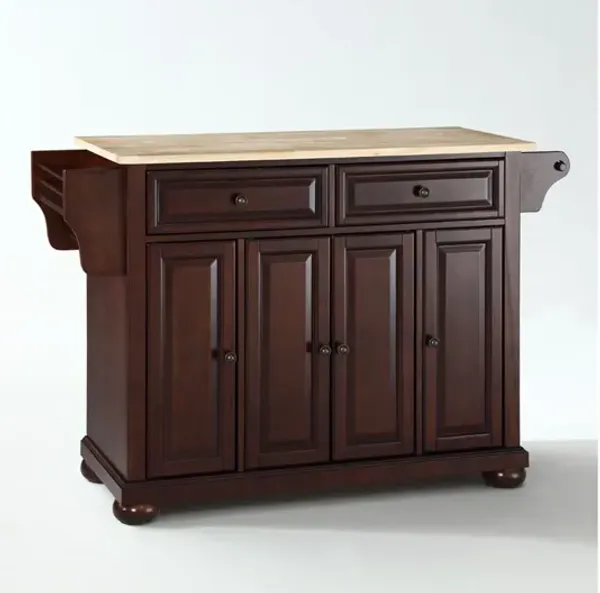 Alexandria Natural Wood Top Kitchen Island in Vintage Mahogany