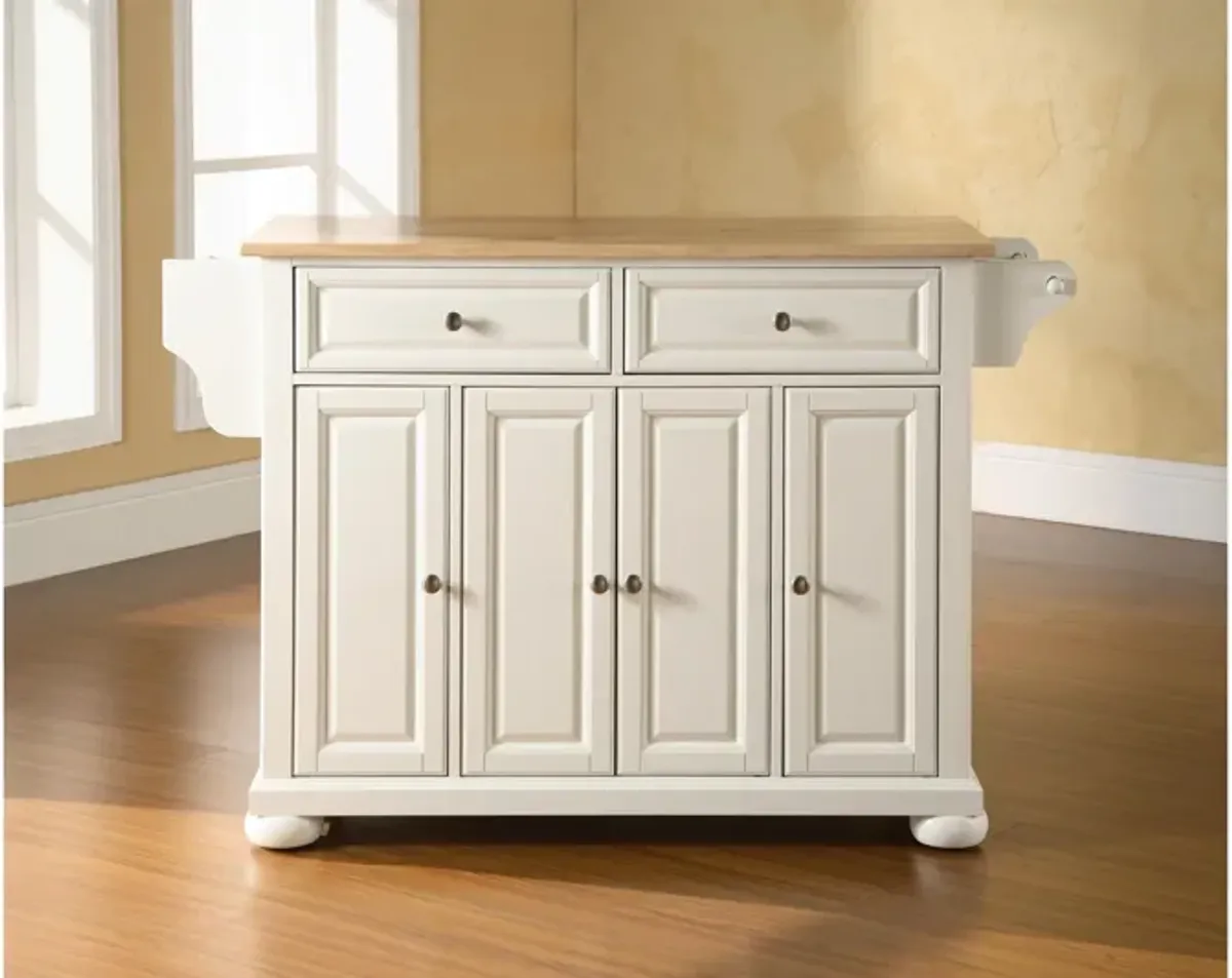 Alexandria Natural Wood Top Kitchen Island in White