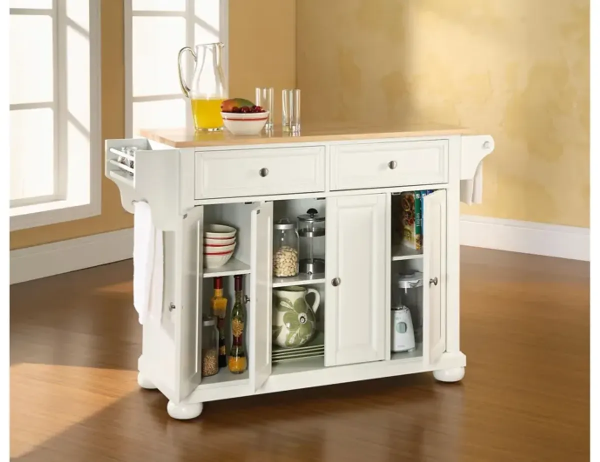 Alexandria Natural Wood Top Kitchen Island in White