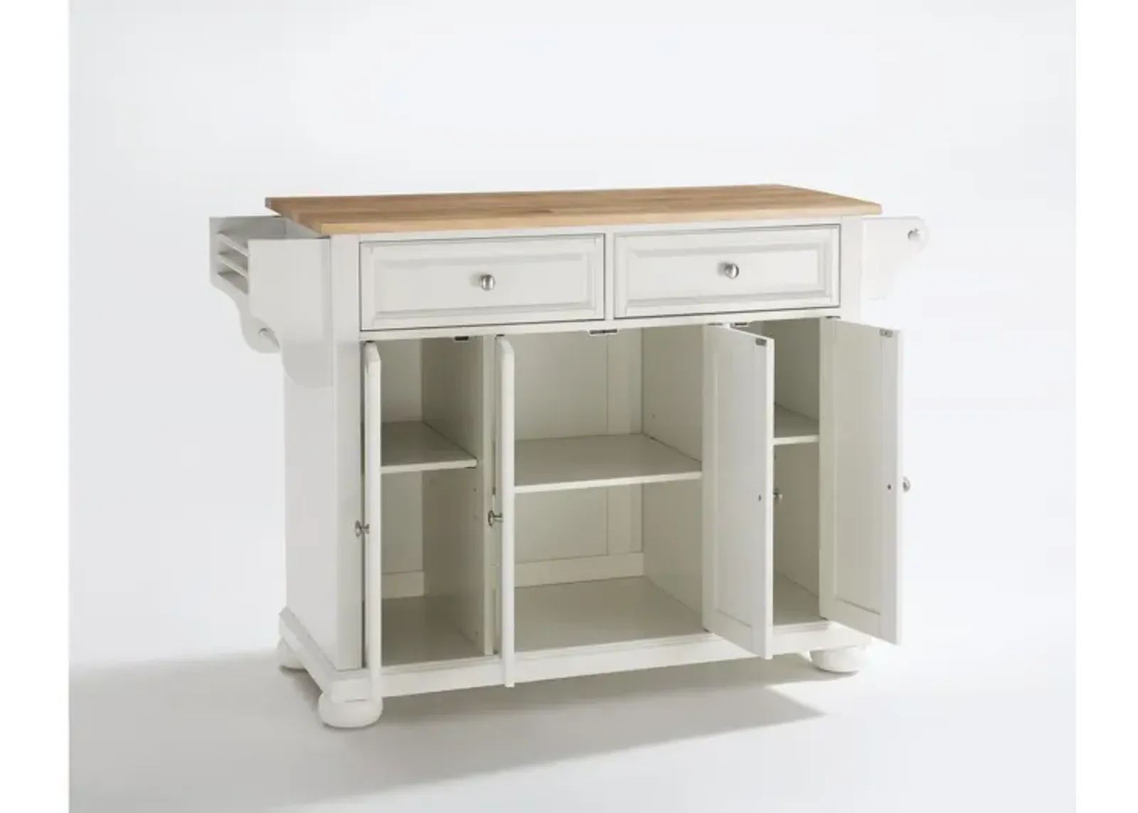 Alexandria Natural Wood Top Kitchen Island in White