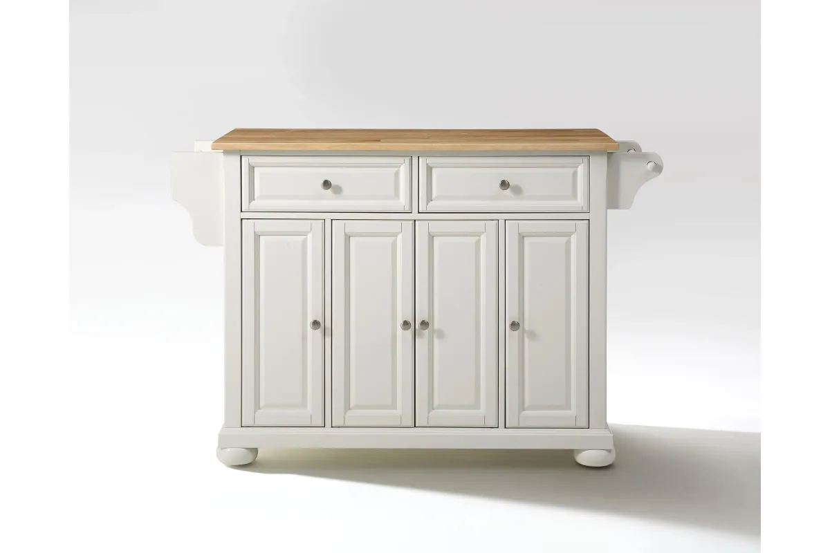 Alexandria Natural Wood Top Kitchen Island in White