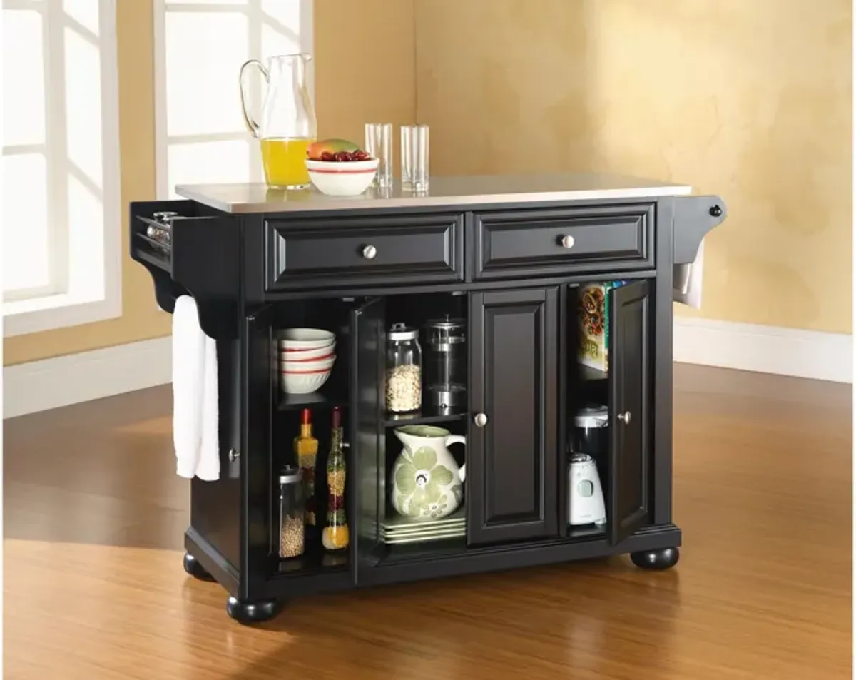 Alexandria Stainless Steel Top Kitchen Island in Black