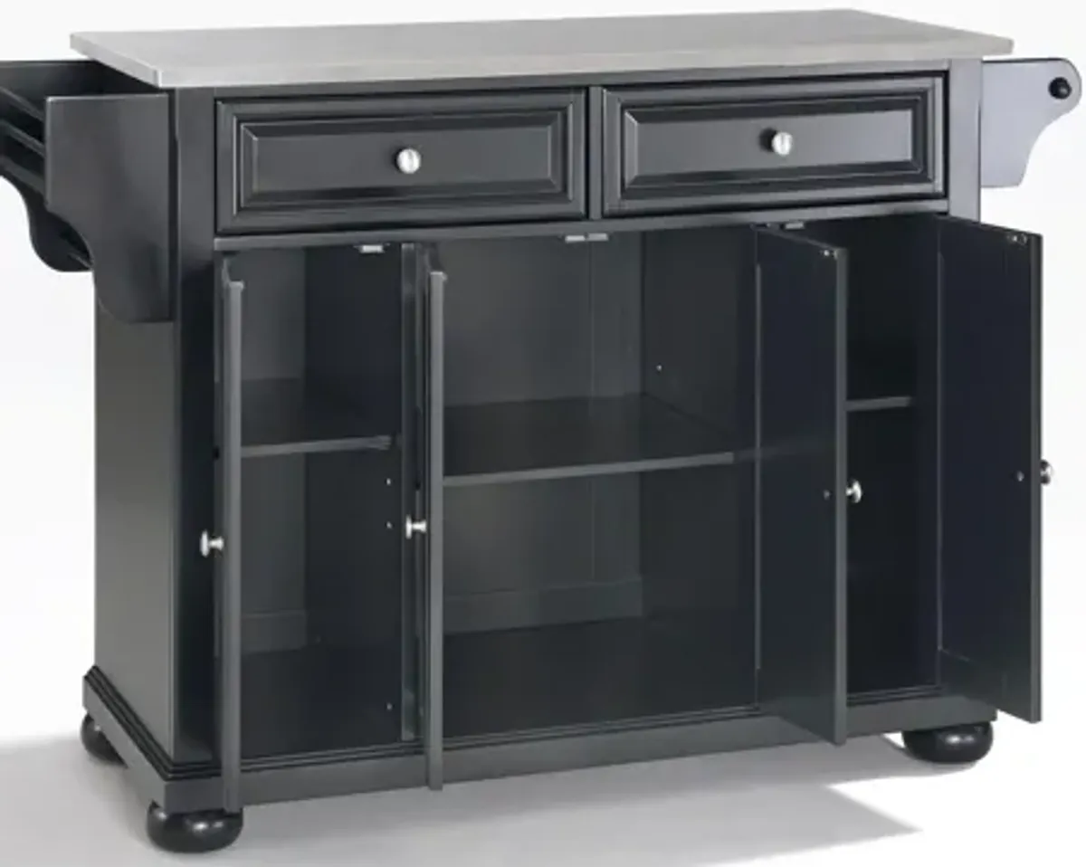 Alexandria Stainless Steel Top Kitchen Island in Black