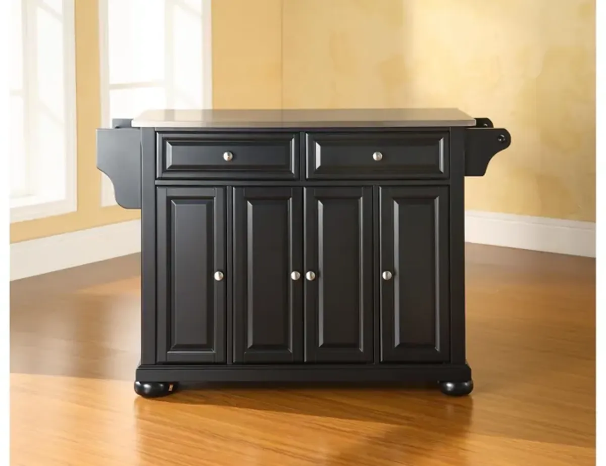 Alexandria Stainless Steel Top Kitchen Island in Black