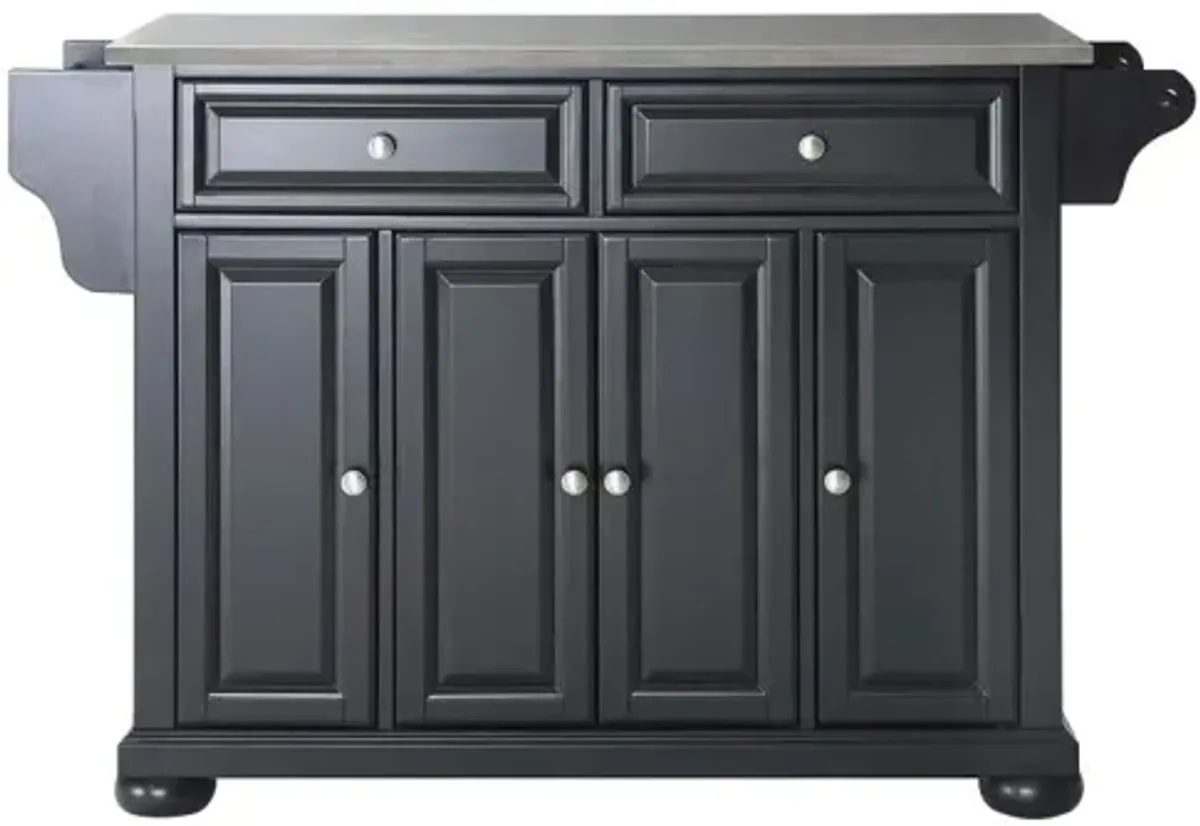 Alexandria Stainless Steel Top Kitchen Island in Black