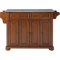 Alexandria Stainless Steel Top Kitchen Island in Classic Cherry