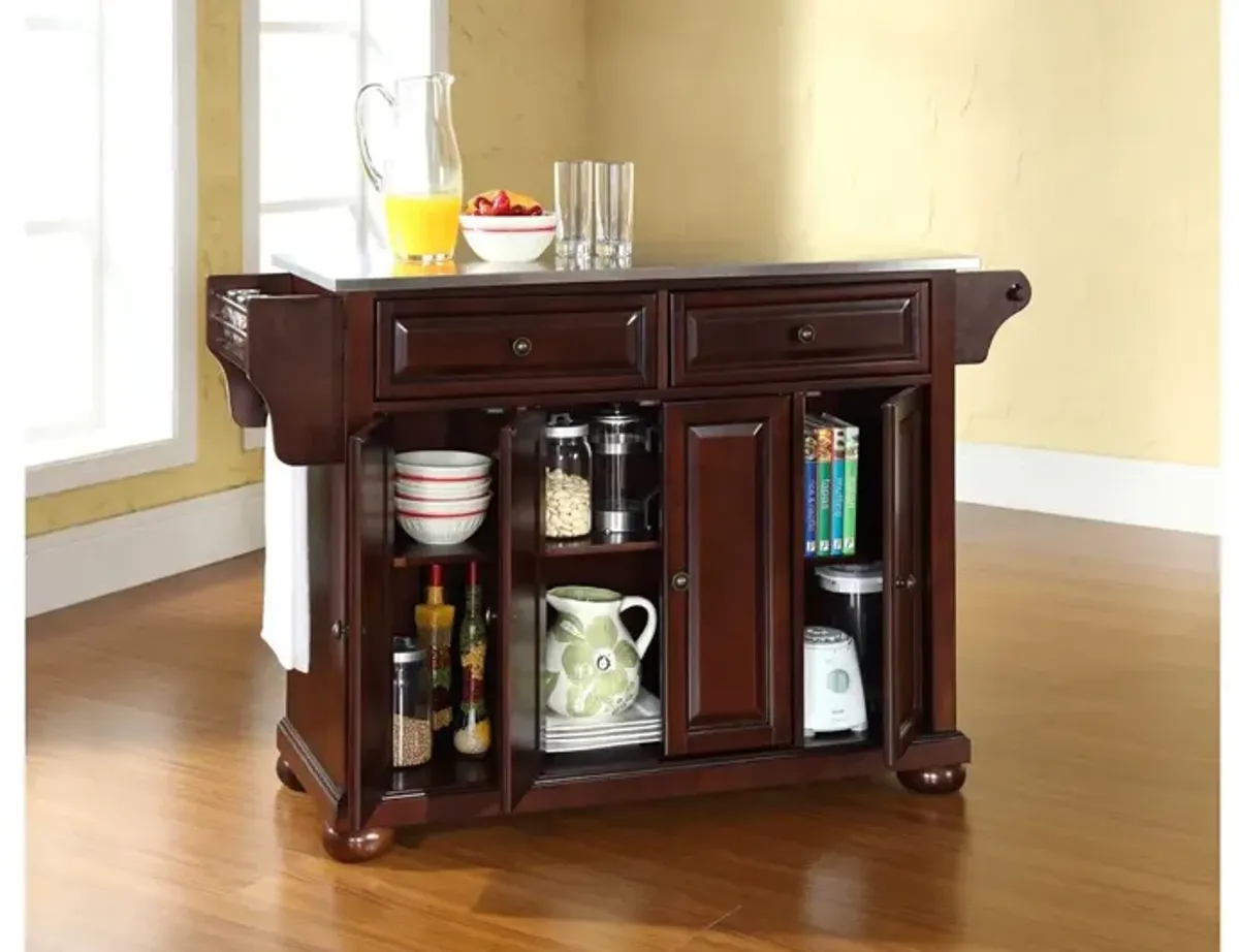 Alexandria Stainless Steel Top Kitchen Island in Vintage Mahogany