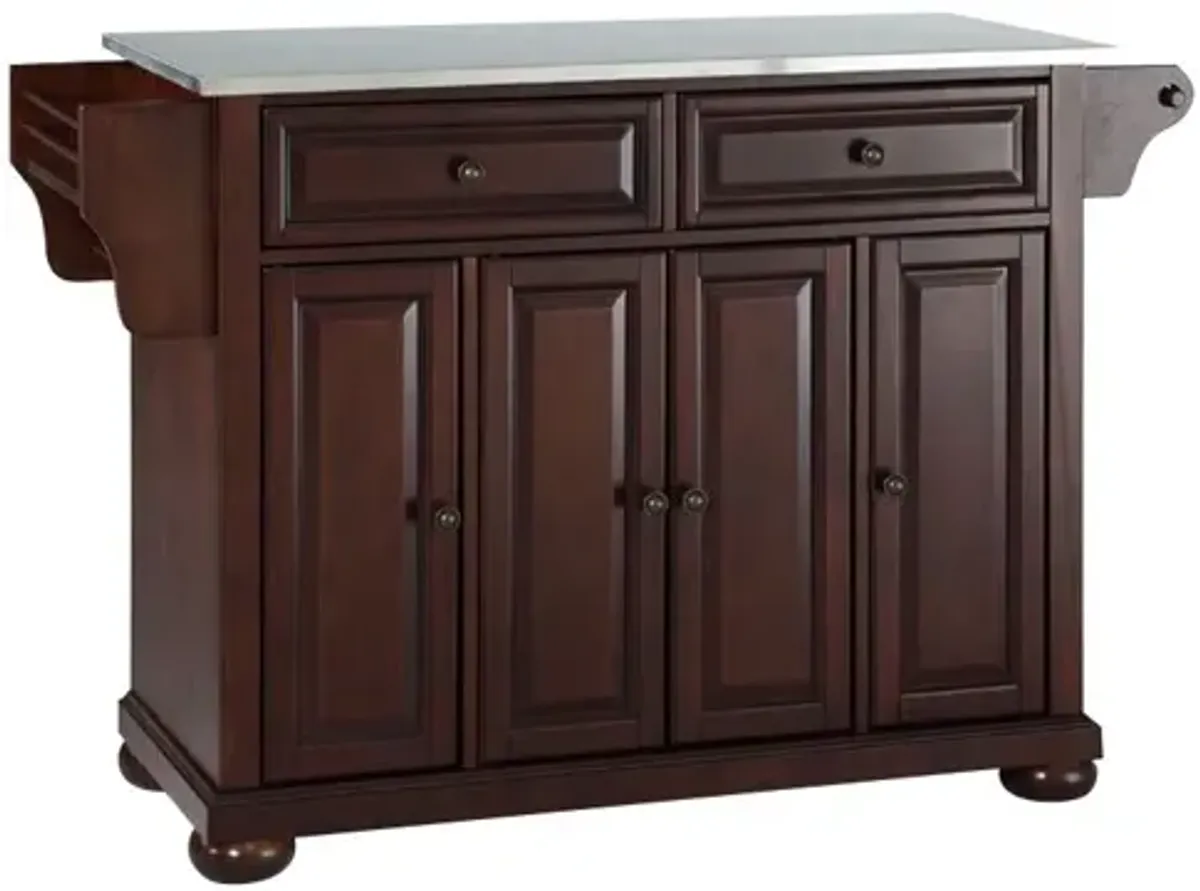 Alexandria Stainless Steel Top Kitchen Island in Vintage Mahogany