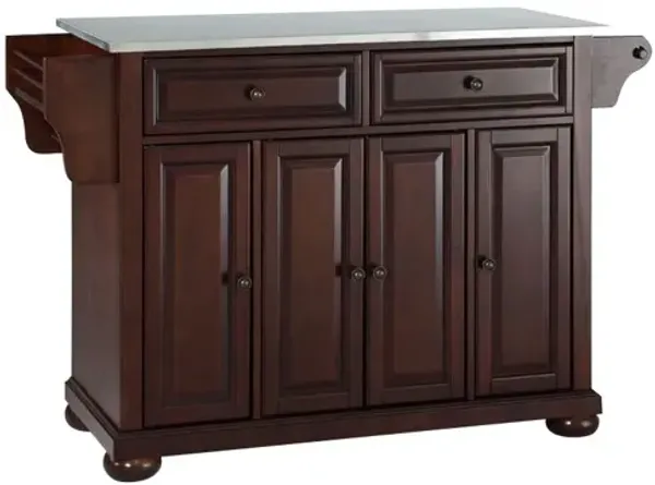 Alexandria Stainless Steel Top Kitchen Island in Vintage Mahogany