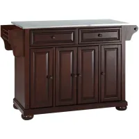 Alexandria Stainless Steel Top Kitchen Island in Vintage Mahogany