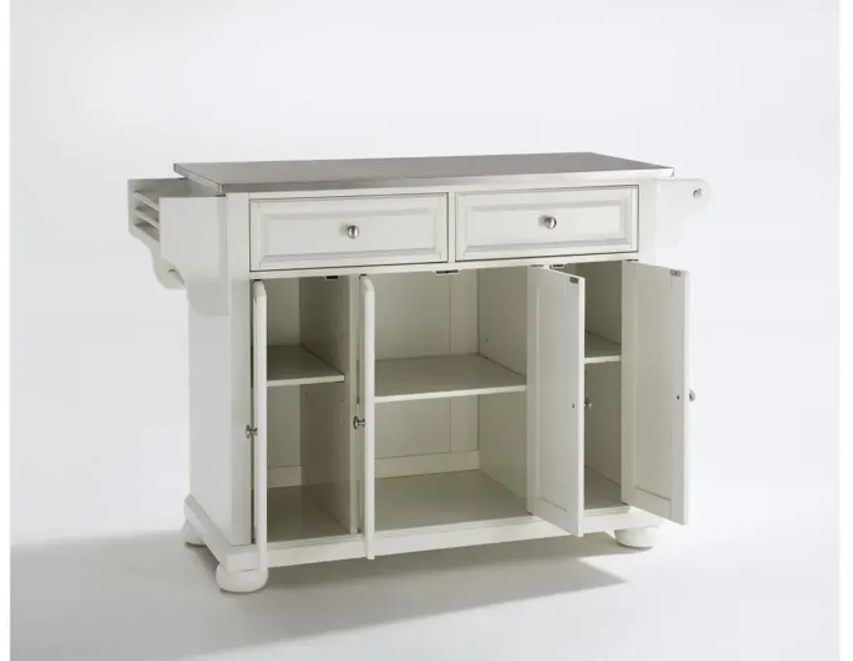 Alexandria Stainless Steel Top Kitchen Island in White